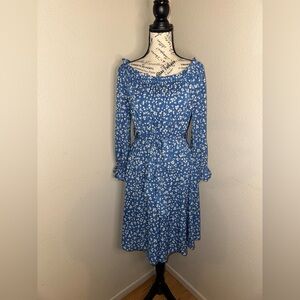 SHEIN Blue Floral Long Sleeve Dress
